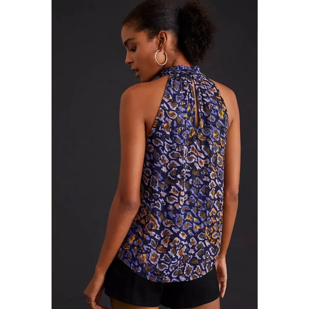 NWT By Anthropologie‎ Sleeveless Halter Tank Leopard Print Size L Retail $98